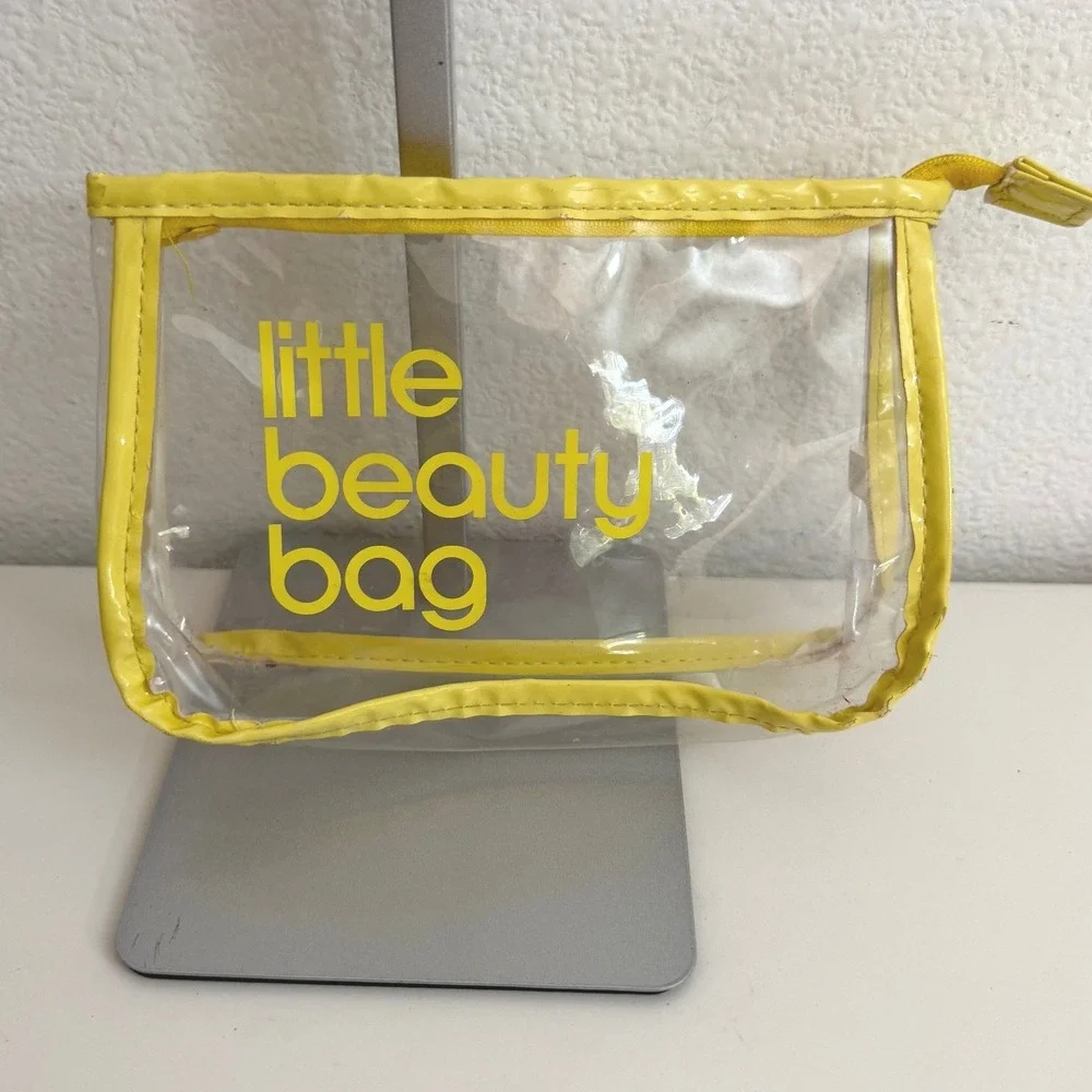 Little Beauty Bag Clear Vinyl Makeup Pouch Yellow Trim Zipper Travel Organizer‎